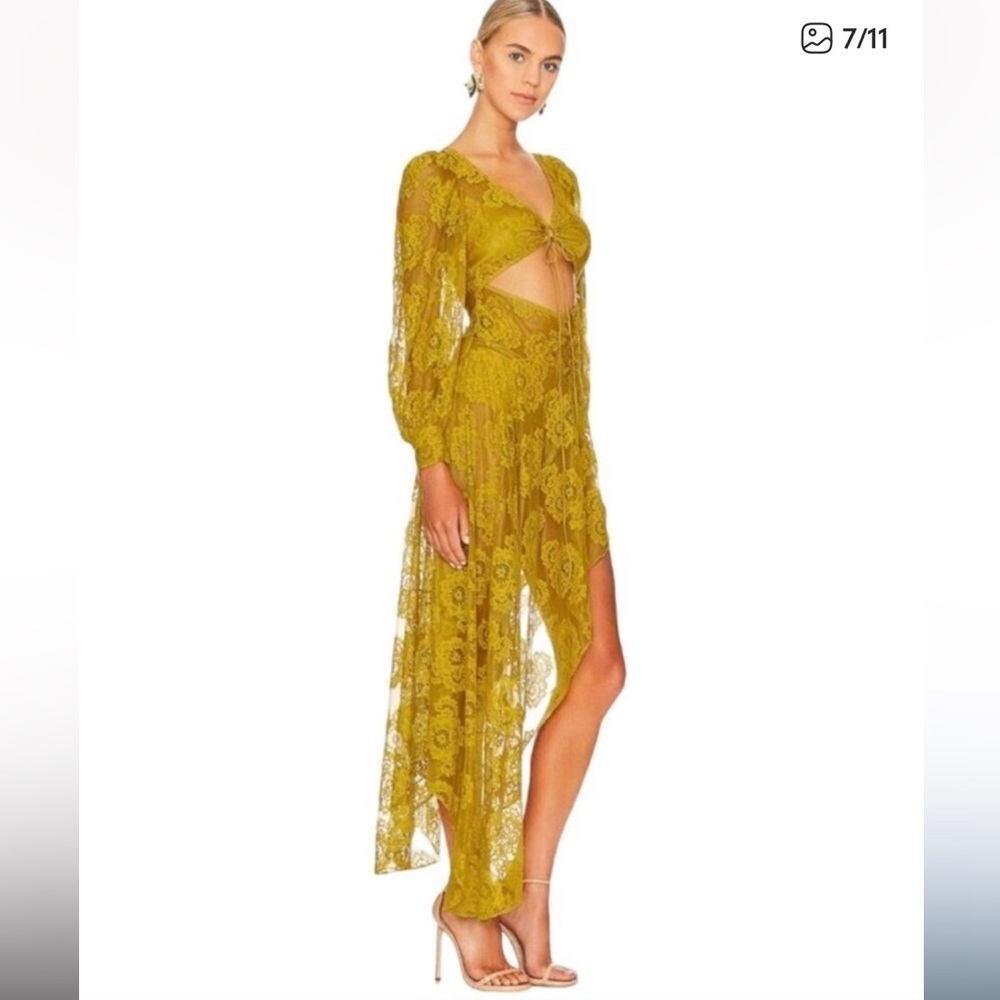 For Love and Lemons Tiana Lace Midi Mustard Gold Lace Dress